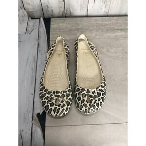 CROCS Kadee Womens Size 7 Tan Brown Leopard Print Comfort Ballet Flats Shoes